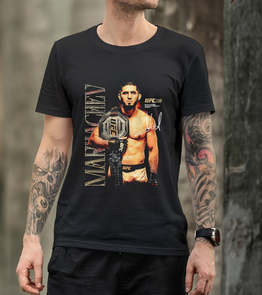 Islam Makhachev UFC Champion Signature Autograph Belt T-Shirt