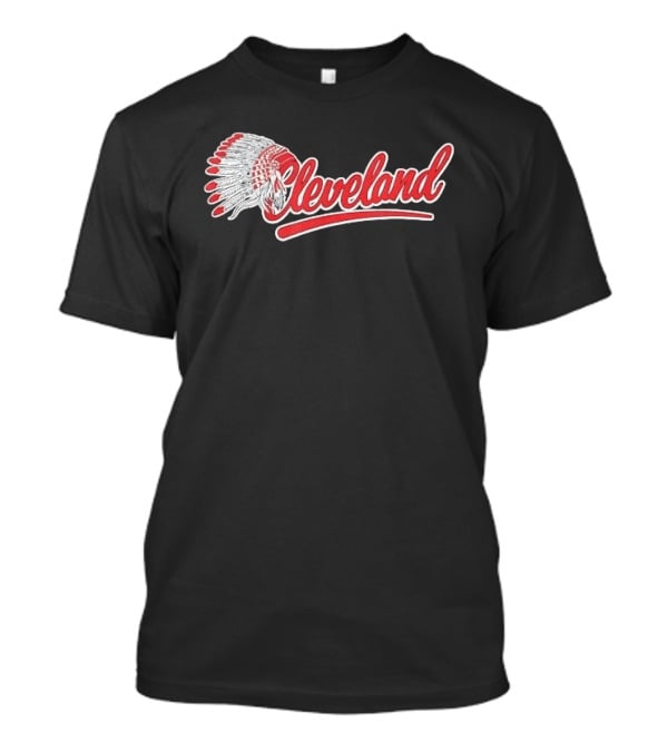 Cleveland Native American Feather Headdress Distressed Script T-Shirt