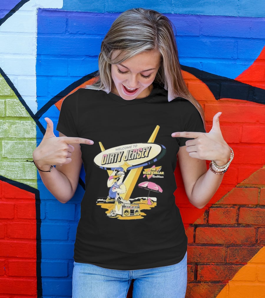 Philadelphia 76ers Welcome To Dirty Jersey Blue Collar Caribbean Cartoon Seagull Beach Boombox T-Shirt