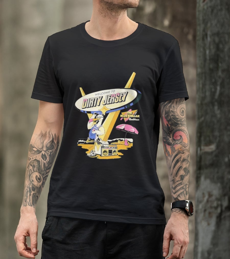 Philadelphia 76ers Welcome To Dirty Jersey Blue Collar Caribbean Cartoon Seagull Beach Boombox T-Shirt
