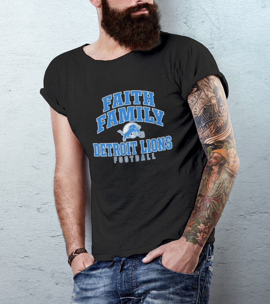 Faith Family Detroit Lions Football Helmet Silver Arc T-Shirt