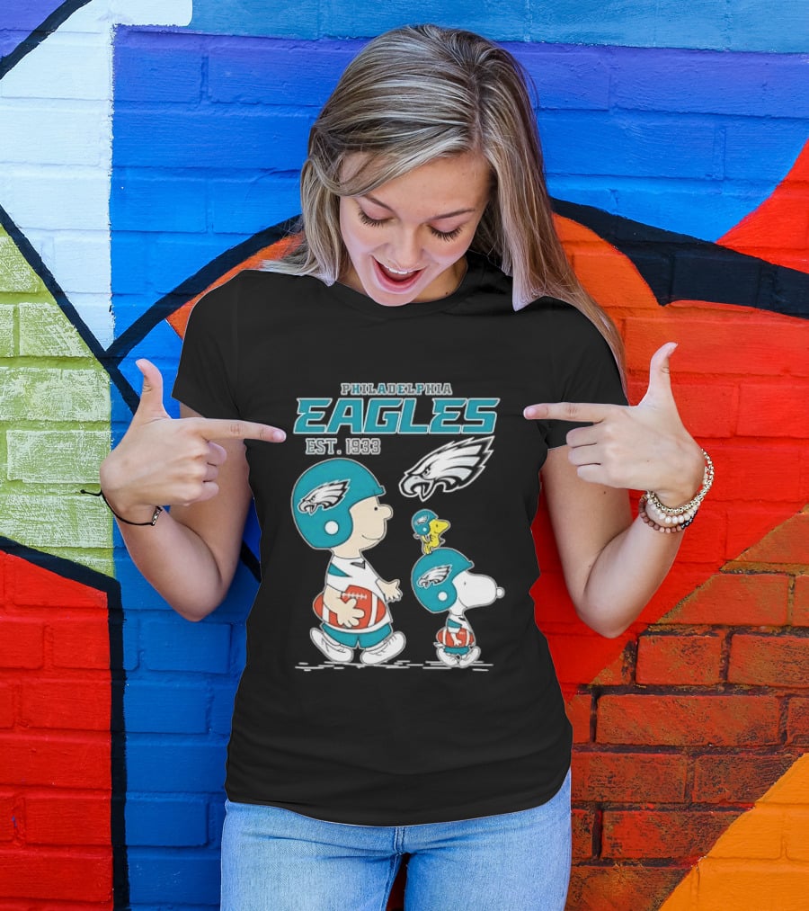 Philadelphia Eagles Est 1933 Cartoon Boy Dog Helmets Footballs T-Shirt