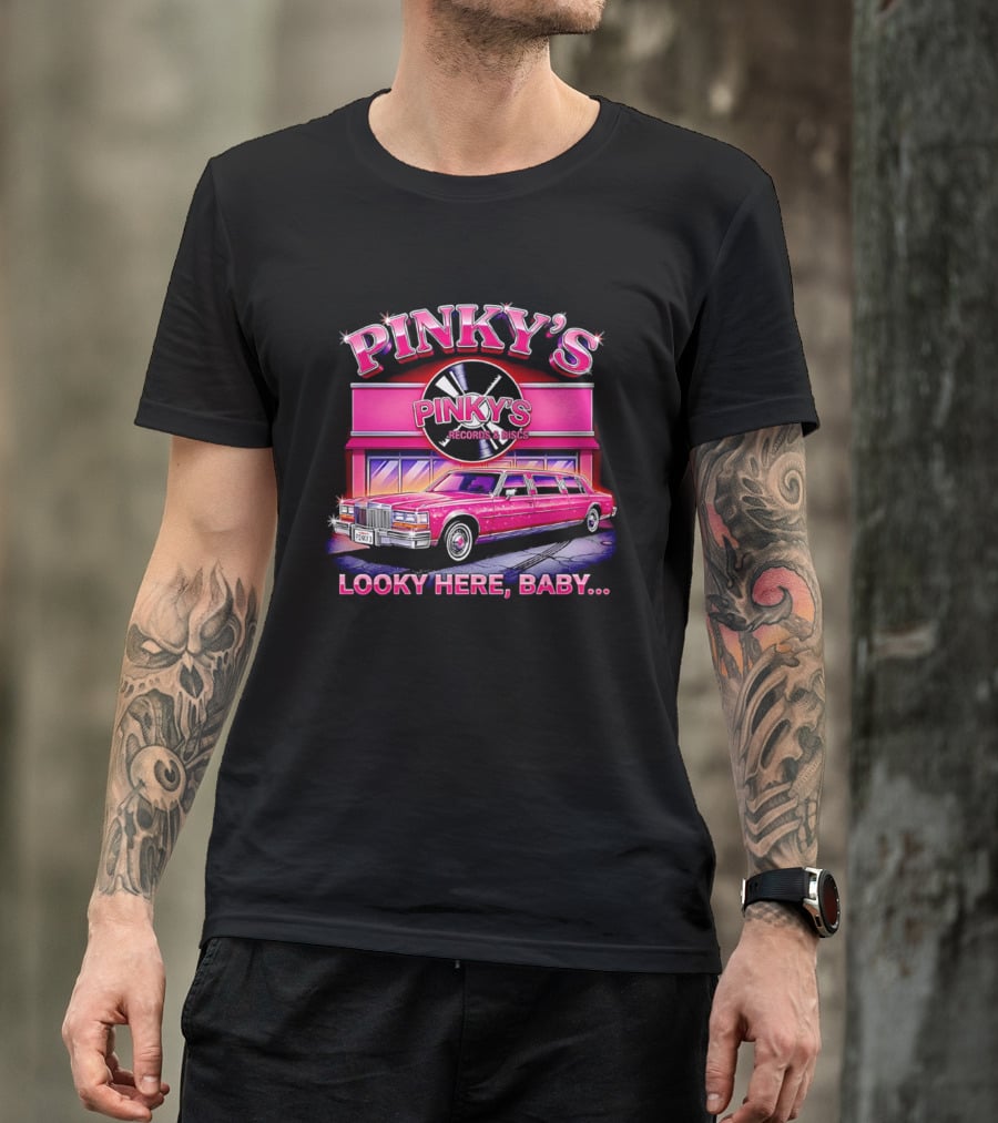 Pinky's Records And Discs Pink Limousine Looky Here Baby T-Shirt