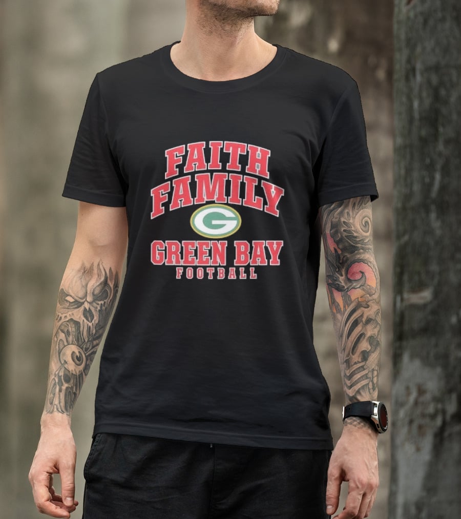 Faith Family Green Bay Football Oval G Distressed T-Shirt