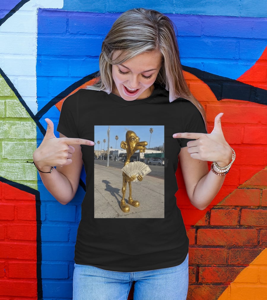 Rich Neegy Golden Cartoon Character Holding Cash On Street T-Shirt