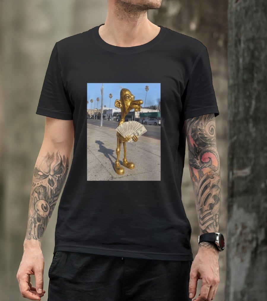 Rich Neegy Golden Cartoon Character Holding Cash On Street T-Shirt