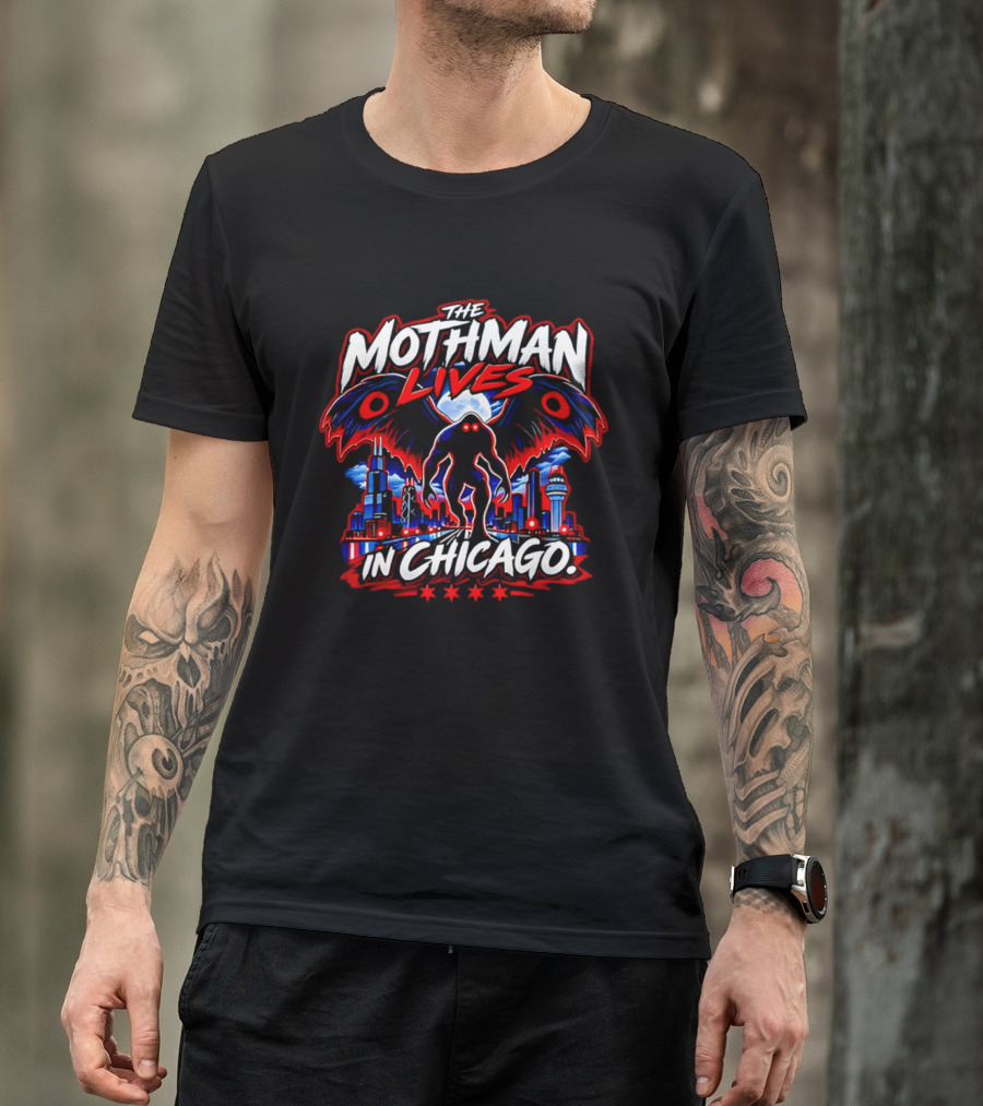 The Mothman Lives In Chicago Urban Legend Skyline Paranormal Mythology T-Shirt