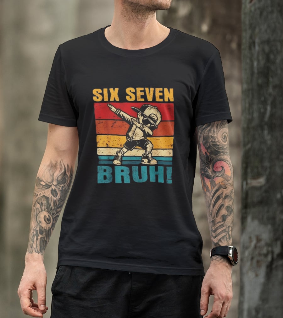 Six Seven Bruh Dabbing Vintage Stripes Kid Dance Cap T-Shirt