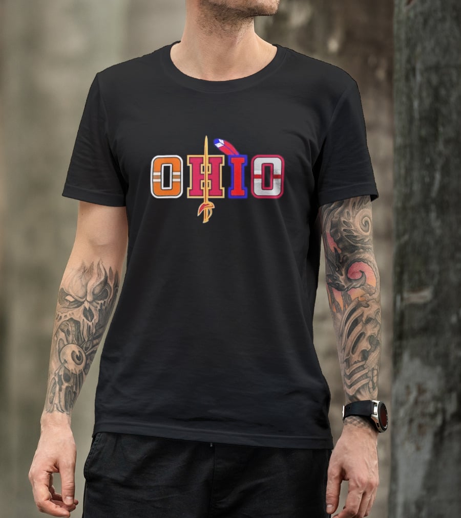 Ohio Cleveland Sports Letter Block Sword Feather T-Shirt