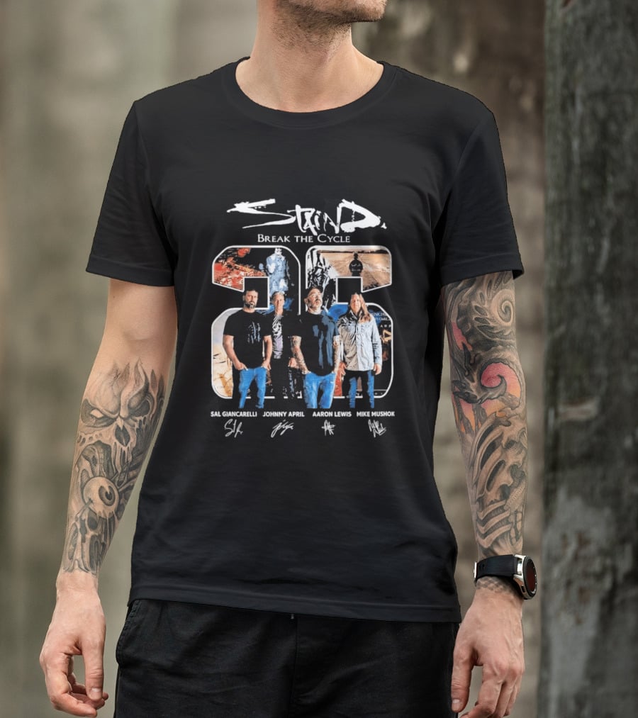 Staind Break The Cycle 23 Sal Giancarelli Johnny April Aaron Lewis Mike Mushok Signatures Rock Band T-Shirt
