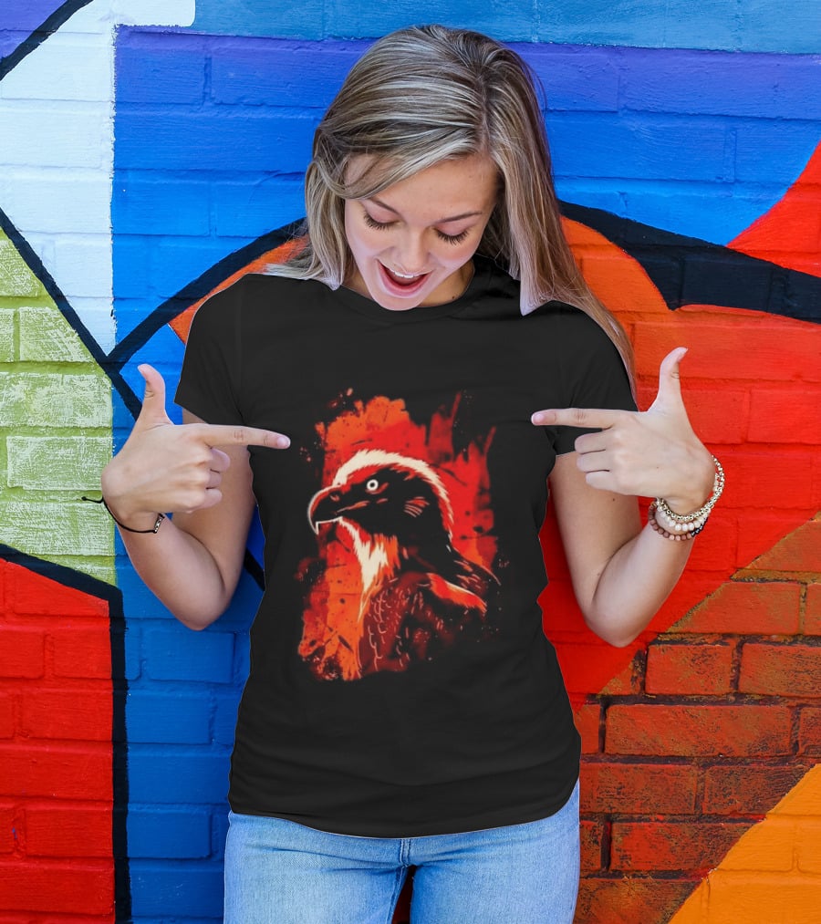 Stylized Bearded Vulture Head Fiery Orange Watercolor Art Bird Wildlife T-Shirt