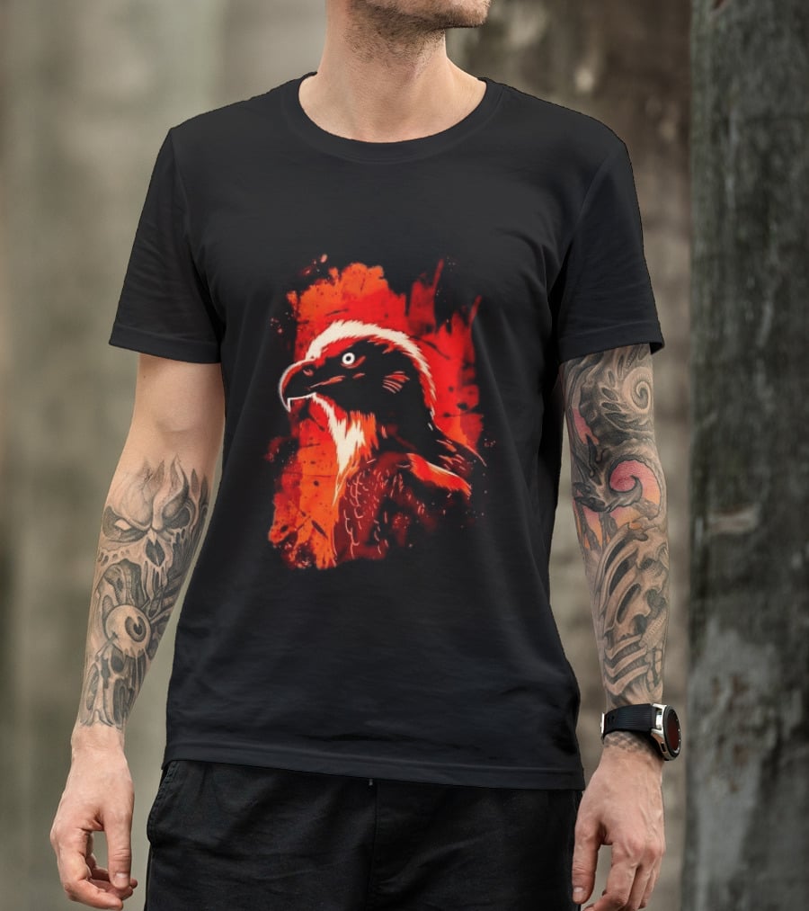 Stylized Bearded Vulture Head Fiery Orange Watercolor Art Bird Wildlife T-Shirt
