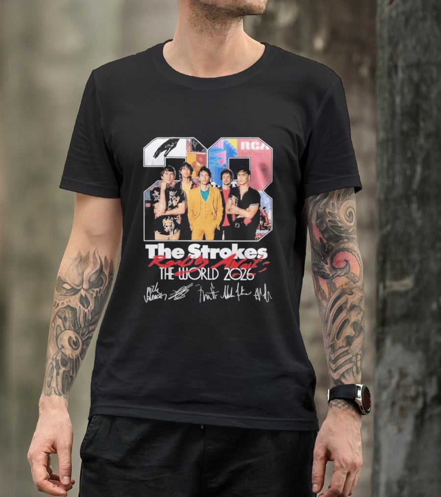 The Strokes Reality Awaits 2026 Tour RCA Vintage Band Signatures T-Shirt