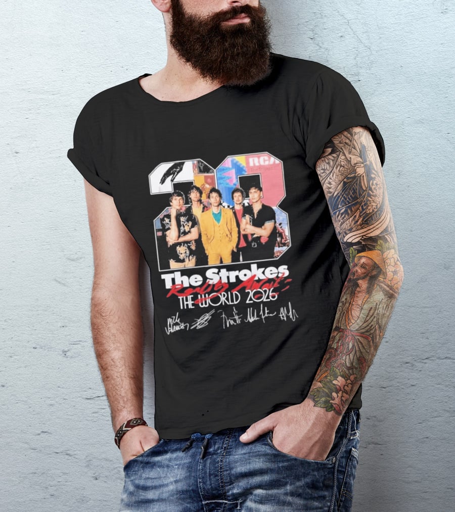The Strokes Reality Awaits 2026 Tour RCA Vintage Band Signatures T-Shirt