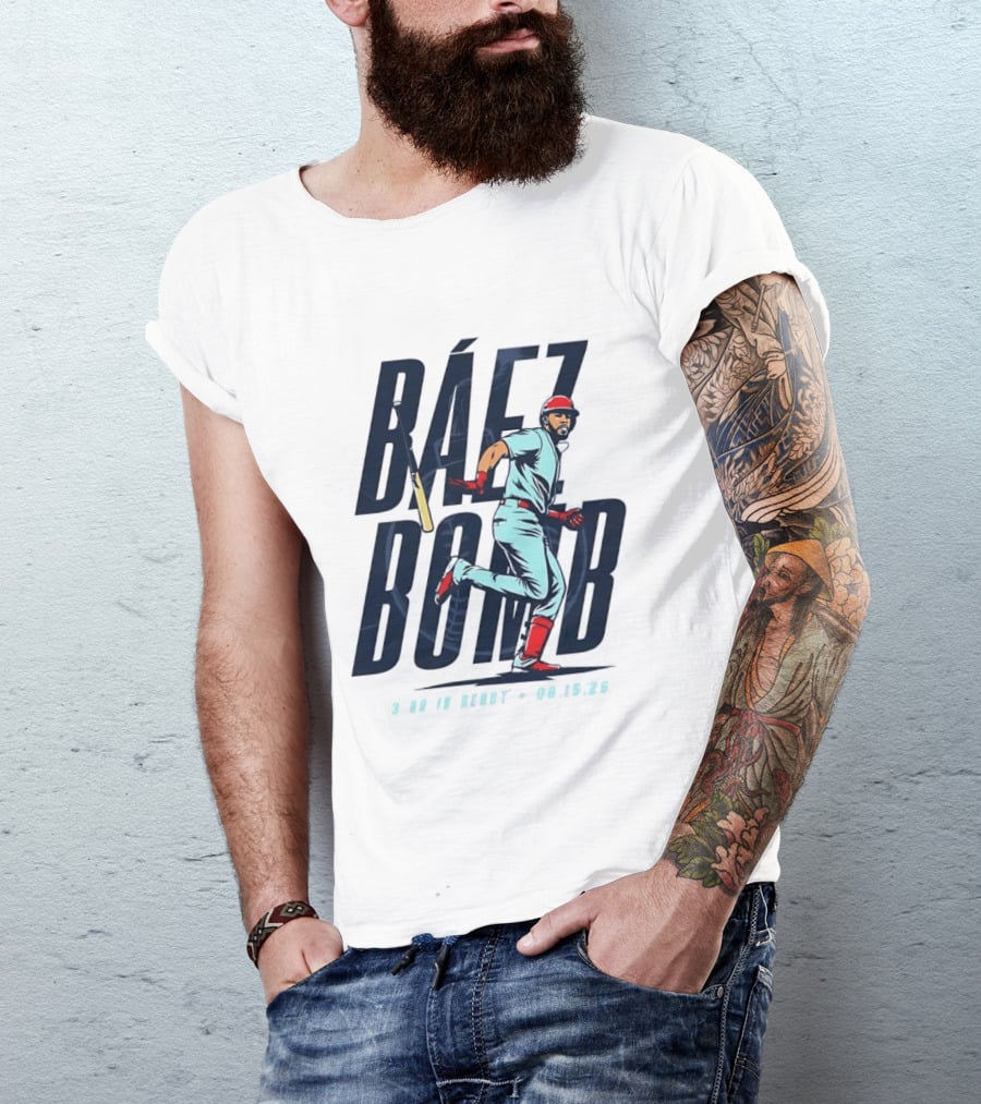 Báez Bomb 3 HR In Debut 08 15 26 Cartoon Baseball Player Running T-Shirt