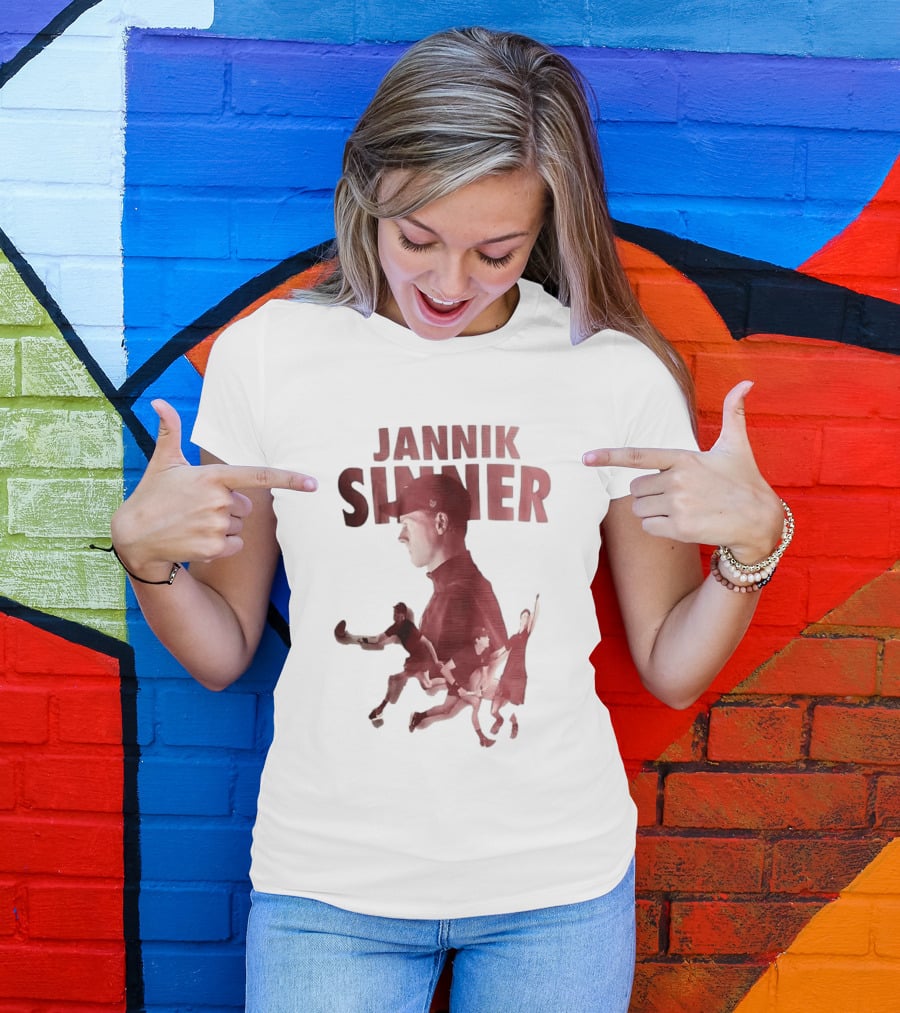 Jannik Sinner Red Double Exposure Tennis Action Poses T-Shirt