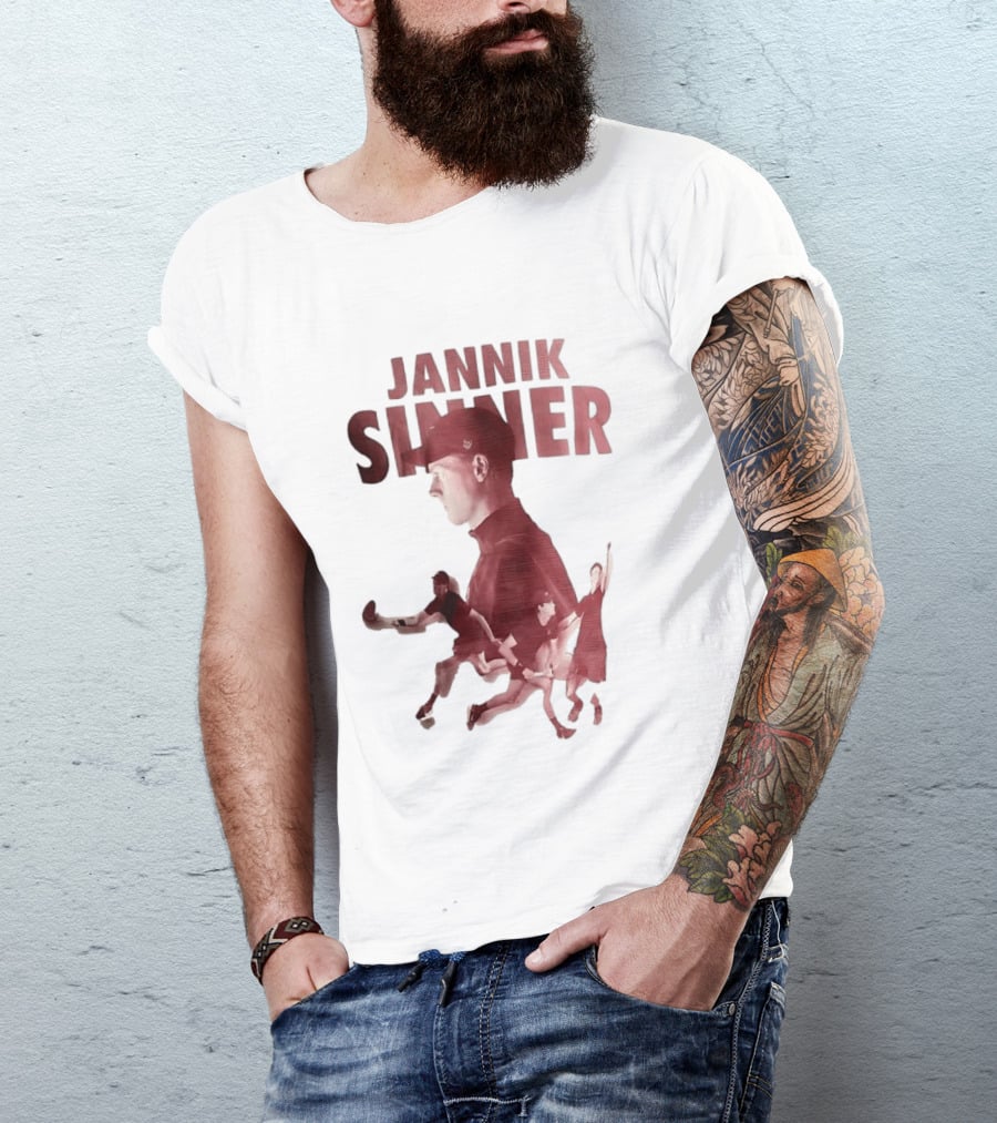 Jannik Sinner Red Double Exposure Tennis Action Poses T-Shirt