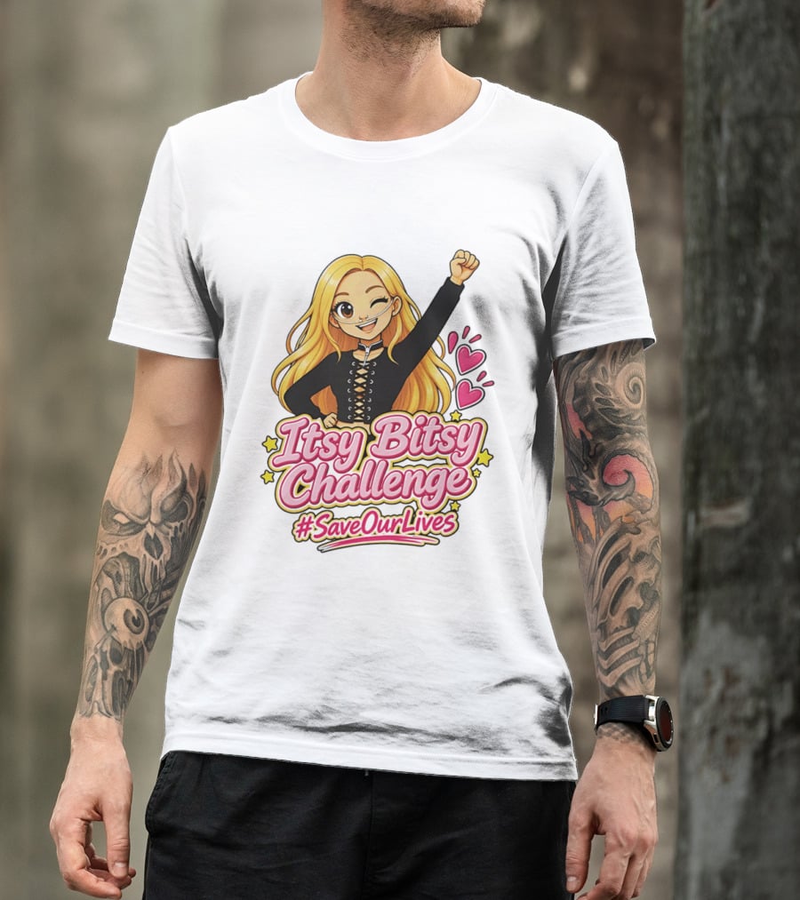 Itsy Bitsy Challenge SaveOurLives With Animated Character And Hearts T-Shirt