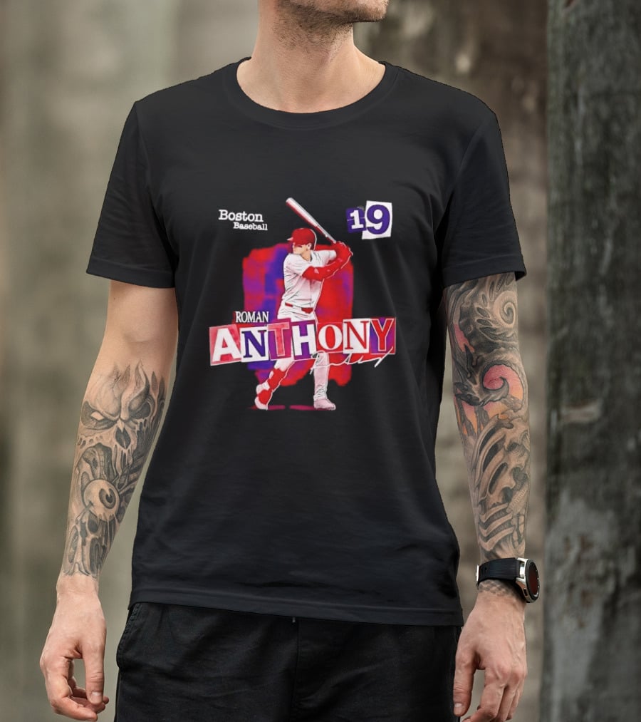 Boston Baseball 19 Roman Anthony Player Batting Red Paint T-Shirt