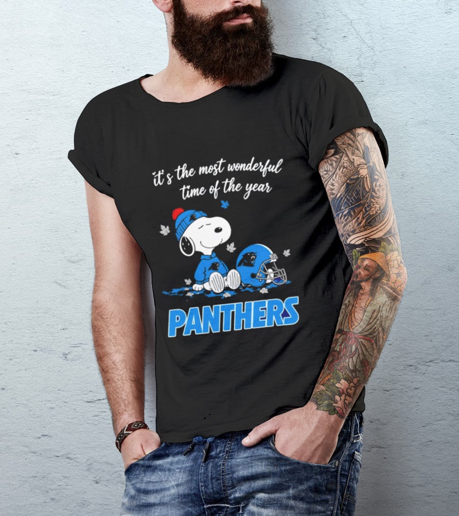 Panthers It's The Most Wonderful Time Of The Year Cartoon Snoopy Beanie Helmet T-Shirt
