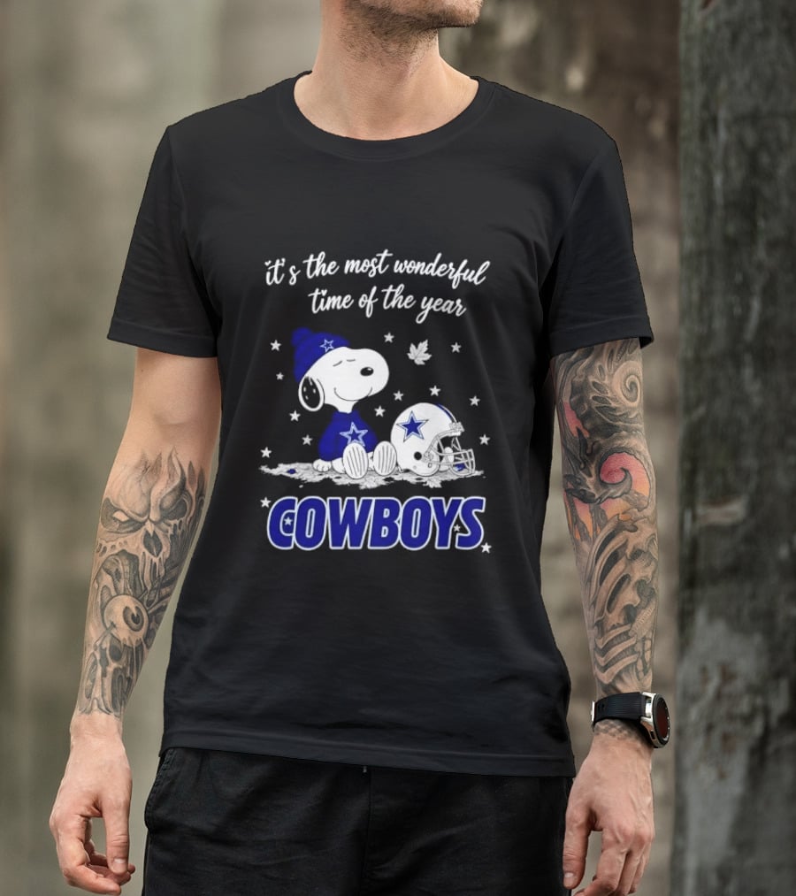 Its The Most Wonderful Time Of Year Snoopy Dallas Cowboys Beanie Helmet Stars T-Shirt