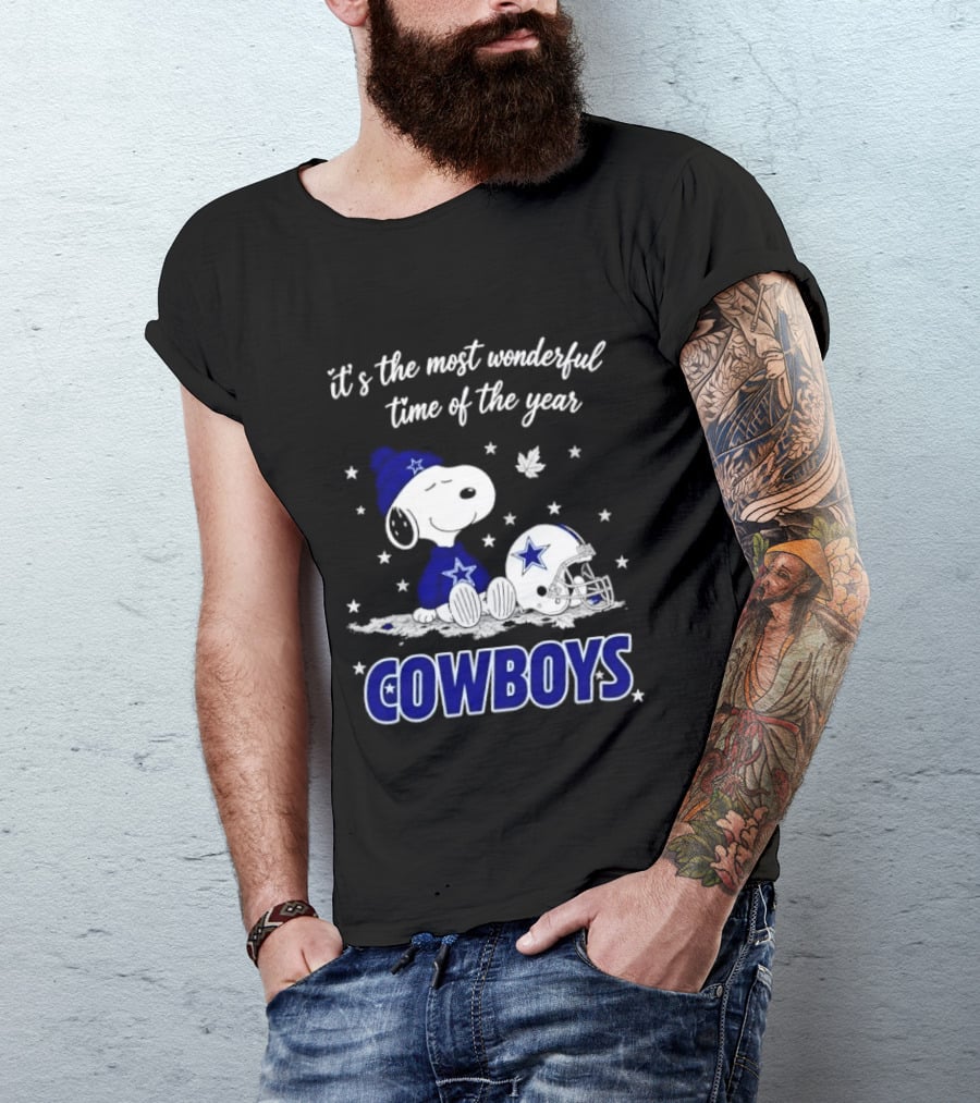Its The Most Wonderful Time Of Year Snoopy Dallas Cowboys Beanie Helmet Stars T-Shirt