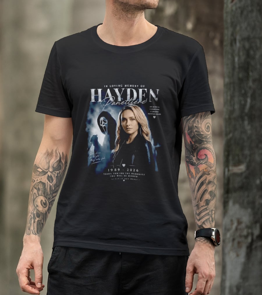 In Loving Memory Of Actress Hayden Panettiere 1989 2026 With Ghostface Shadow T-Shirt