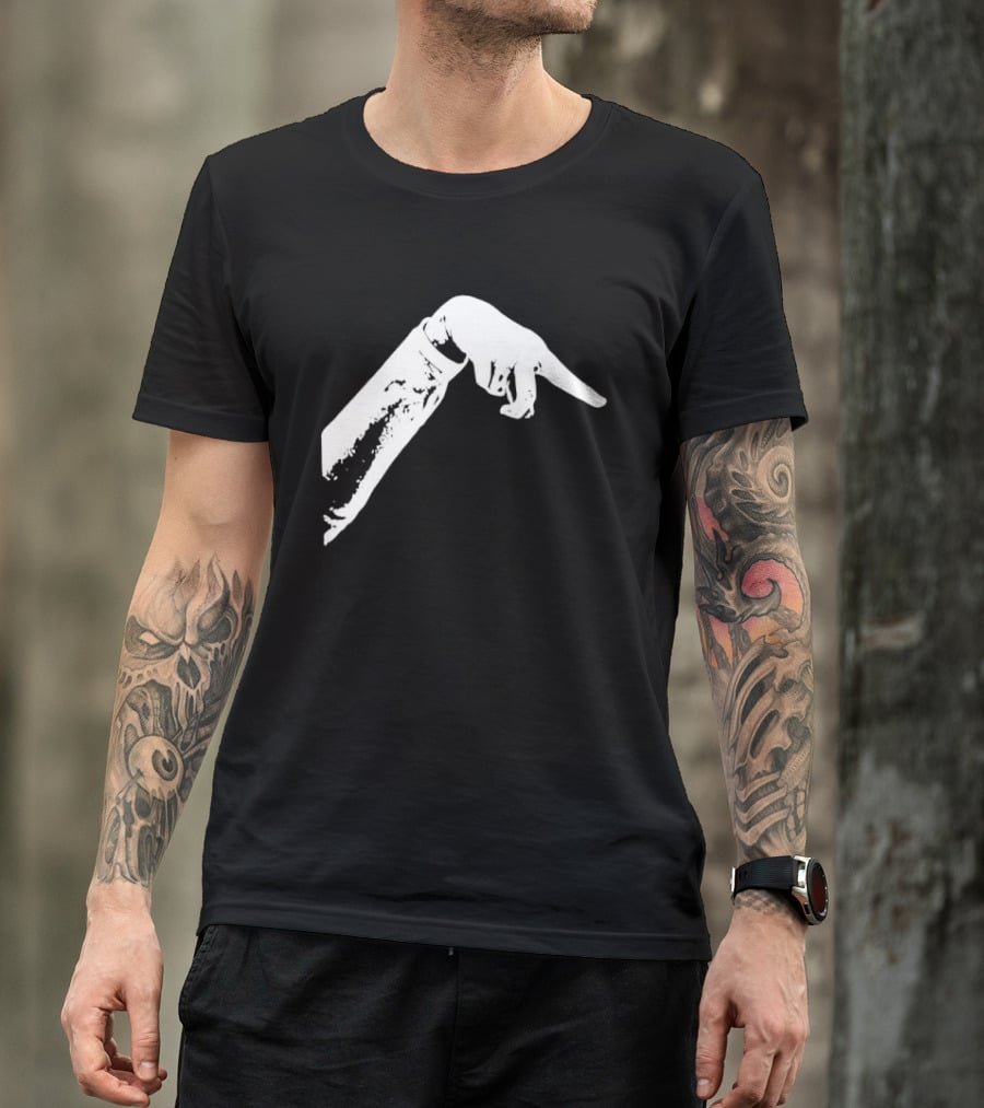 Monochrome Pointing Hand Sleeve Downward T-Shirt
