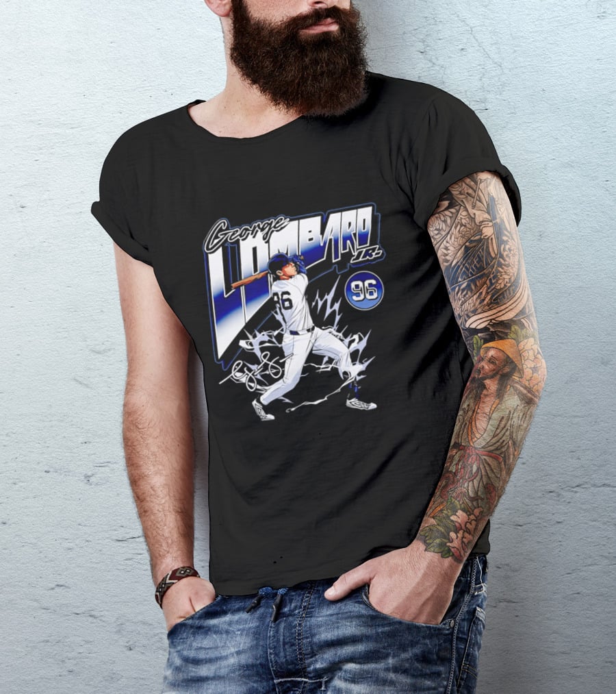 George Lombardo Jr 96 Baseball Player Swinging Bat Lightning T-Shirt
