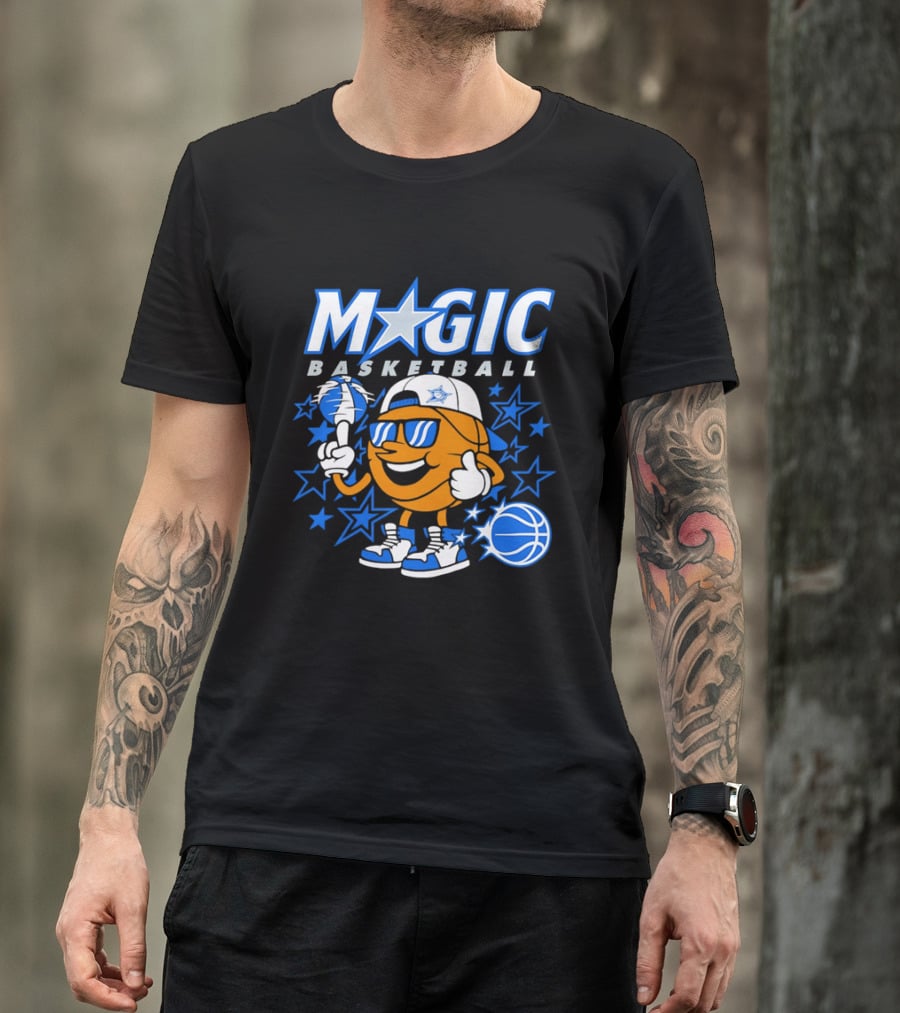 Magic Basketball Cartoon With Sunglasses And Stars T-Shirt