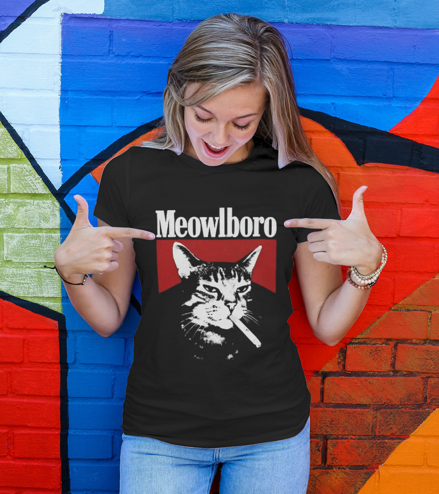 Meowlboro Cat Cigarette Parody With Smoking Cat And Red T-Shirt