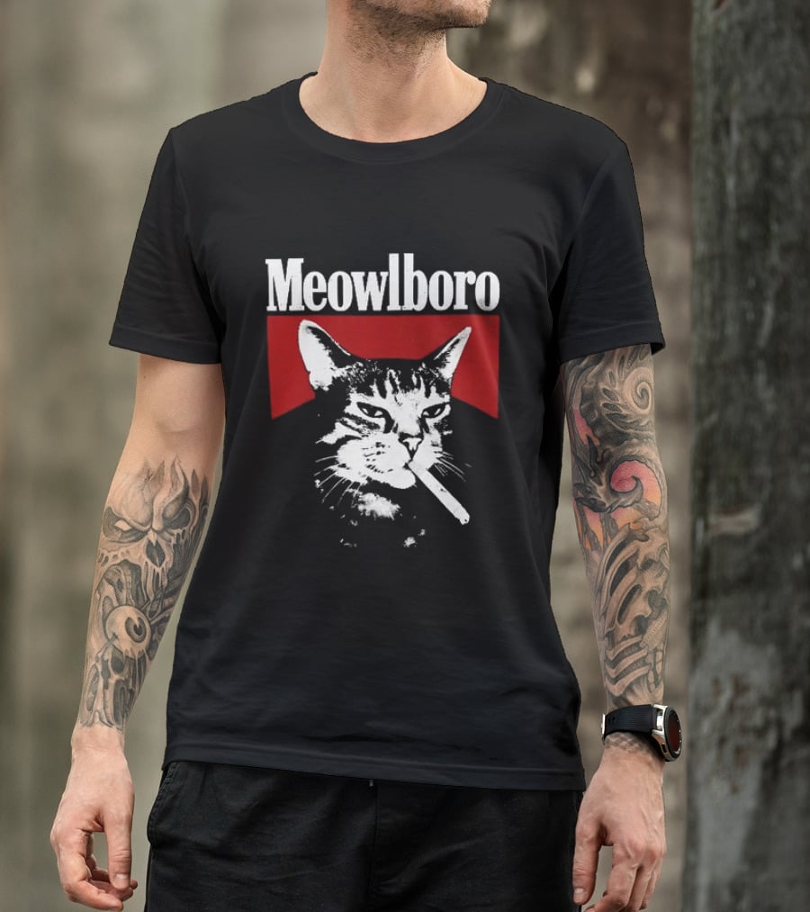 Meowlboro Cat Cigarette Parody With Smoking Cat And Red T-Shirt