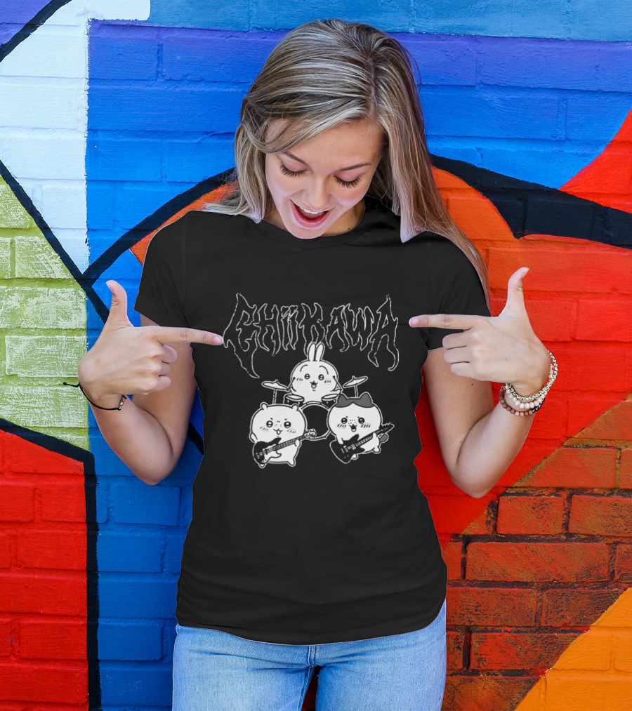Chiikawa Kawaii Metal Band Characters With Instruments T-Shirt