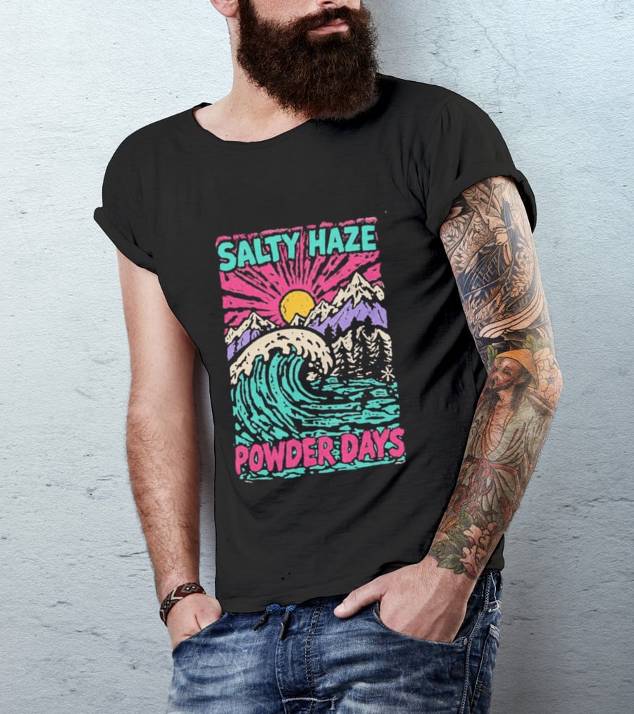 Salty Haze Powder Days Mountain Waves And Sunburst T-Shirt
