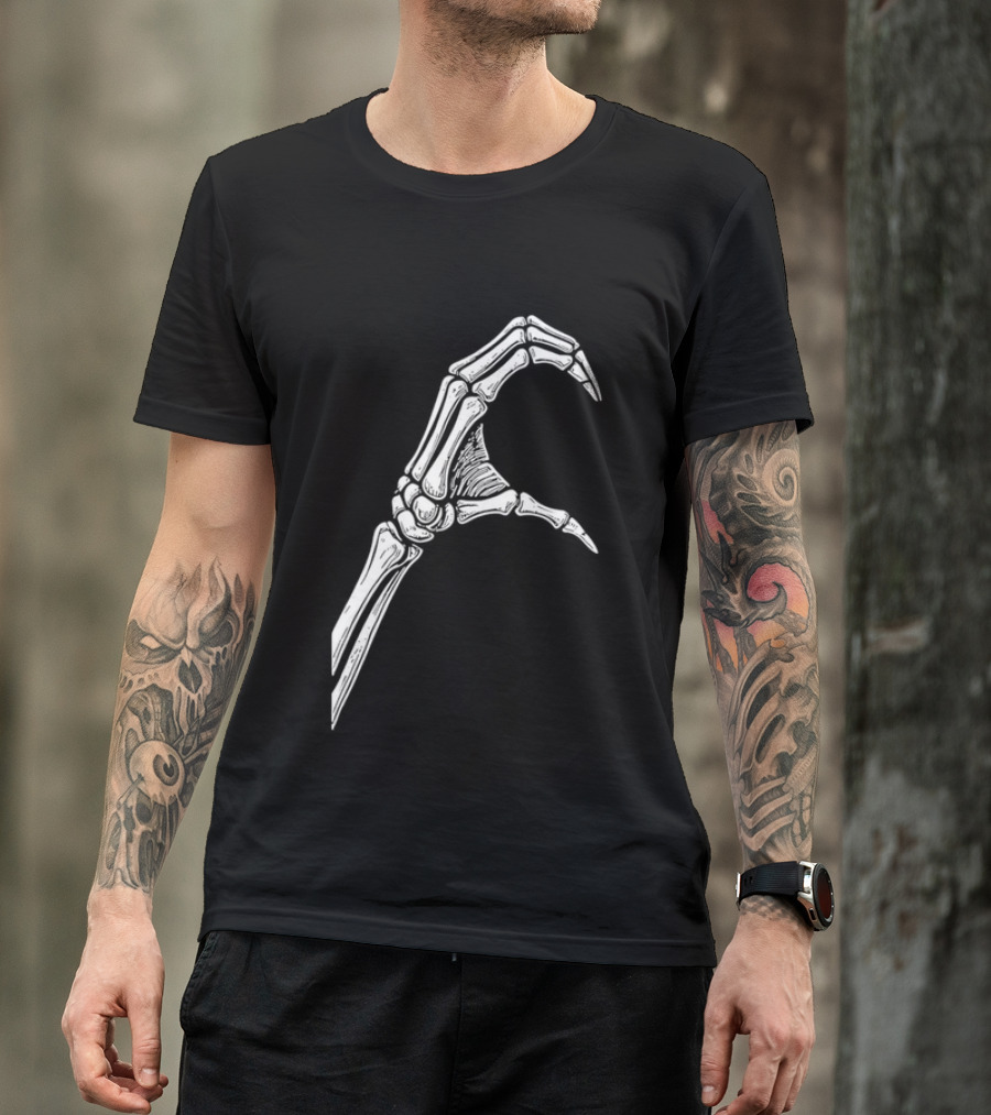 Skeleton Bone Hand Half Heart Gesture Line Sketch T-Shirt