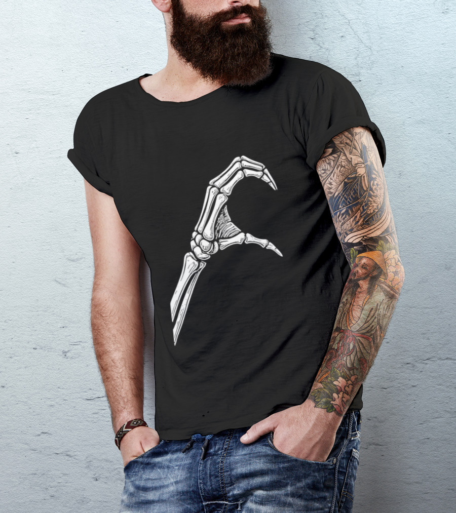 Skeleton Bone Hand Half Heart Gesture Line Sketch T-Shirt