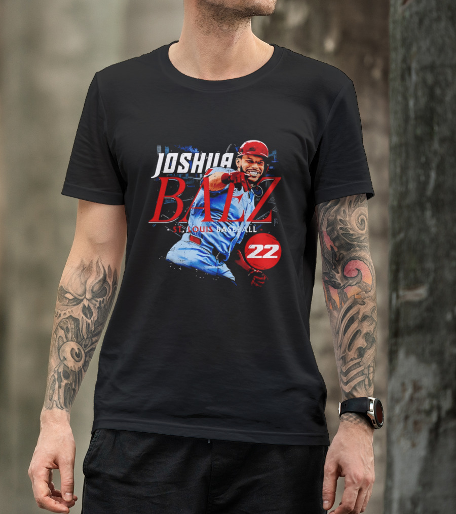 Joshua Baez 22 St Louis Baseball Red Helmet Distressed Photo T-Shirt