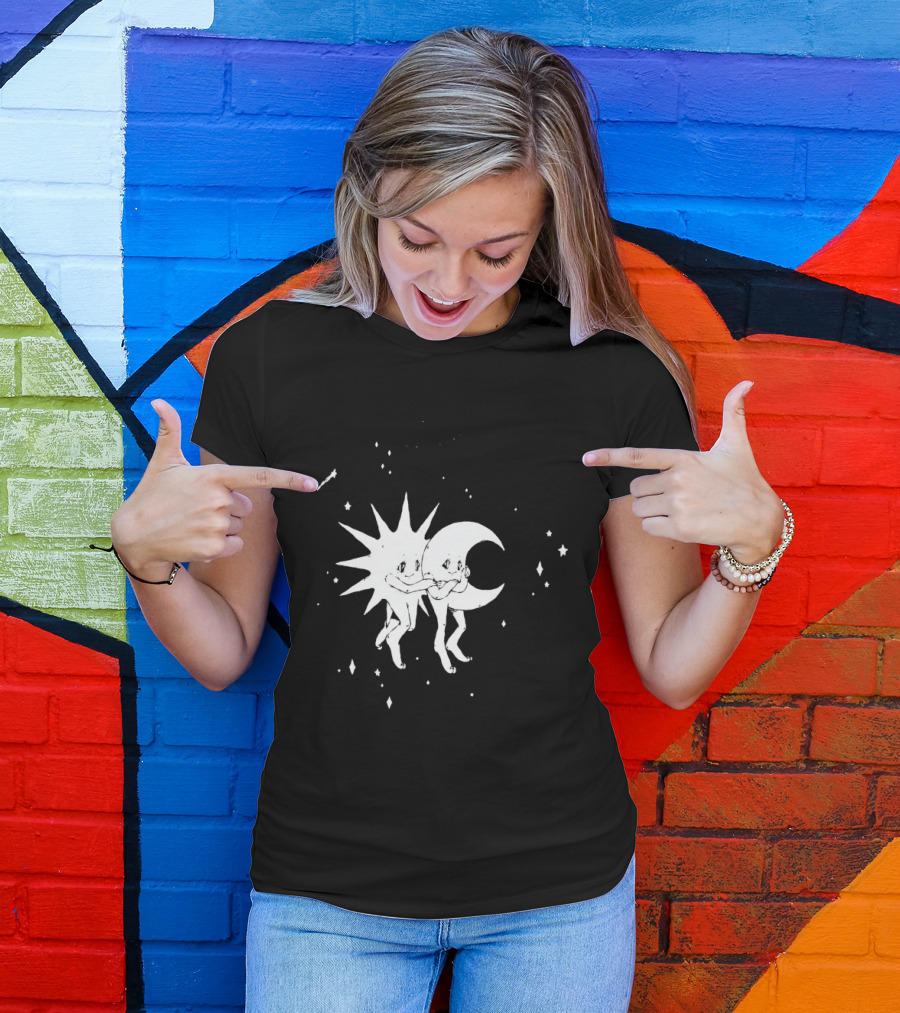 Steady Hands Sun Moon Black White Stars Walking T-Shirt