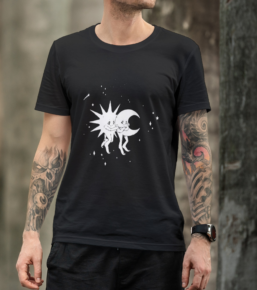 Steady Hands Sun Moon Black White Stars Walking T-Shirt