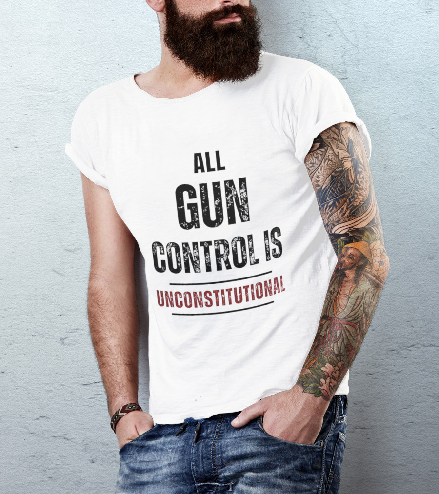 All Gun Control Is Unconstitutional Distressed Black Red Curved Lines T-Shirt