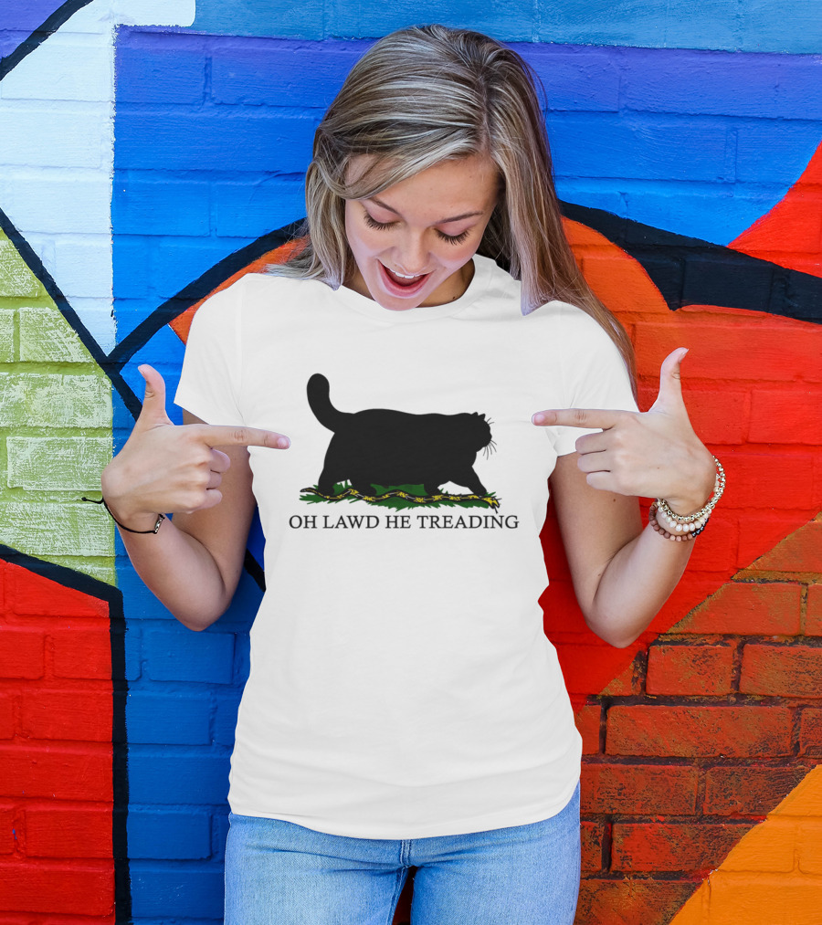 Oh Lawd He Treading Cat Silhouette With Snake And Grass T-Shirt