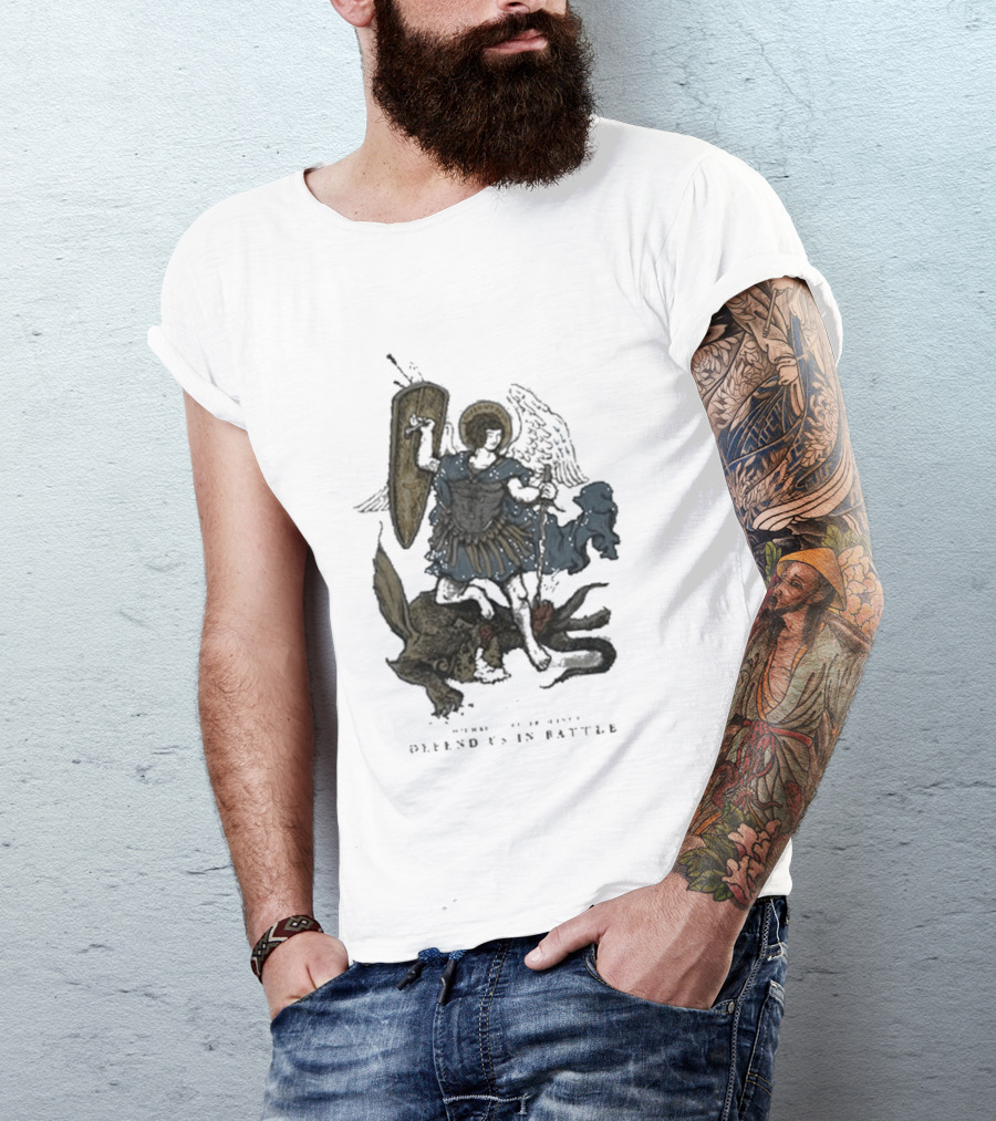 Saint Mxxxxxx Archangel Michael Defend Us In Battle Medieval Angelic Warrior T-Shirt