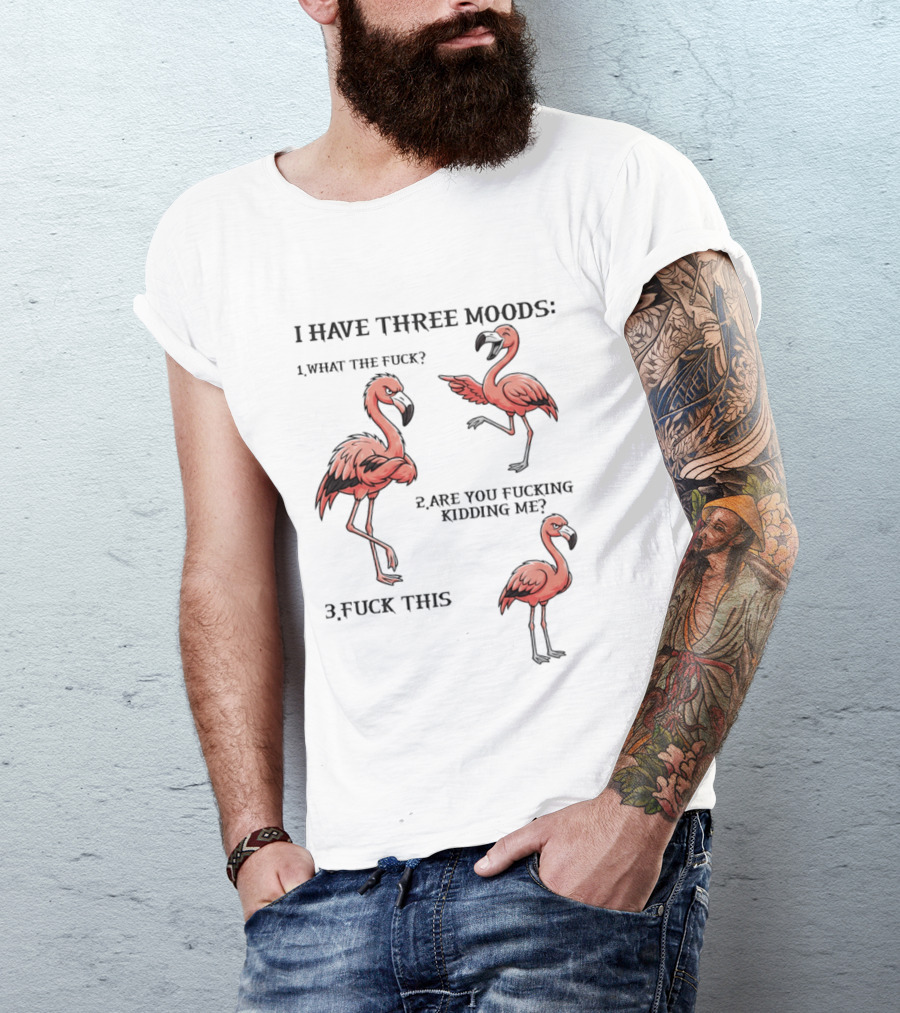 I Have Three Moods What The Fuck Are You Fucking Kidding Me Fuck This Flamingo T-Shirt