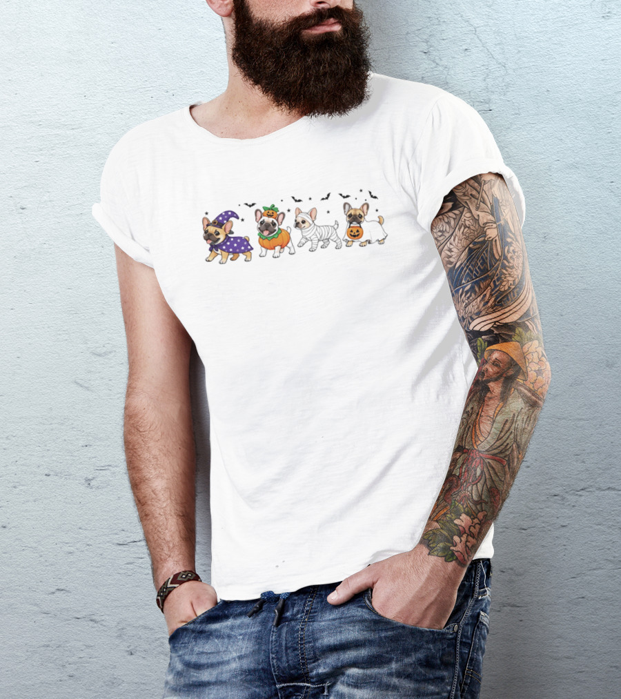 Spooky Frenchies Halloween Paws Pumpkin Costumes Witch Bats T-Shirt