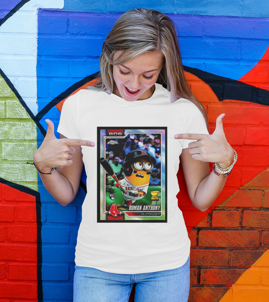 Minions Boston Red Sox Roman Anthony 2025 Topps Chrome Baseball Card T-Shirt