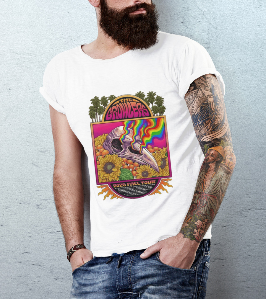 The Growlers 2026 Fall Tour Skull And Sunflower Psychedelic West Coast Dates Santa Cruz To Los Angeles T-Shirt