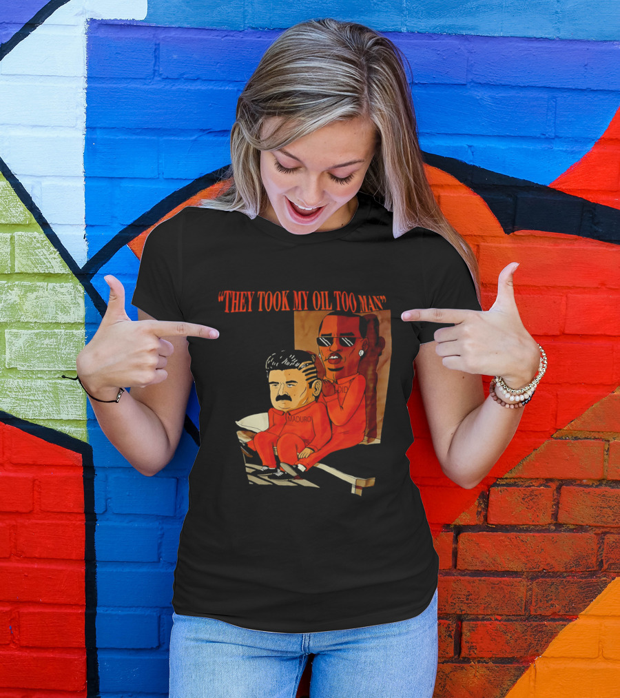 They Took My Oil Too Man' Sitting Cartoon Characters In Prison Uniforms T-Shirt