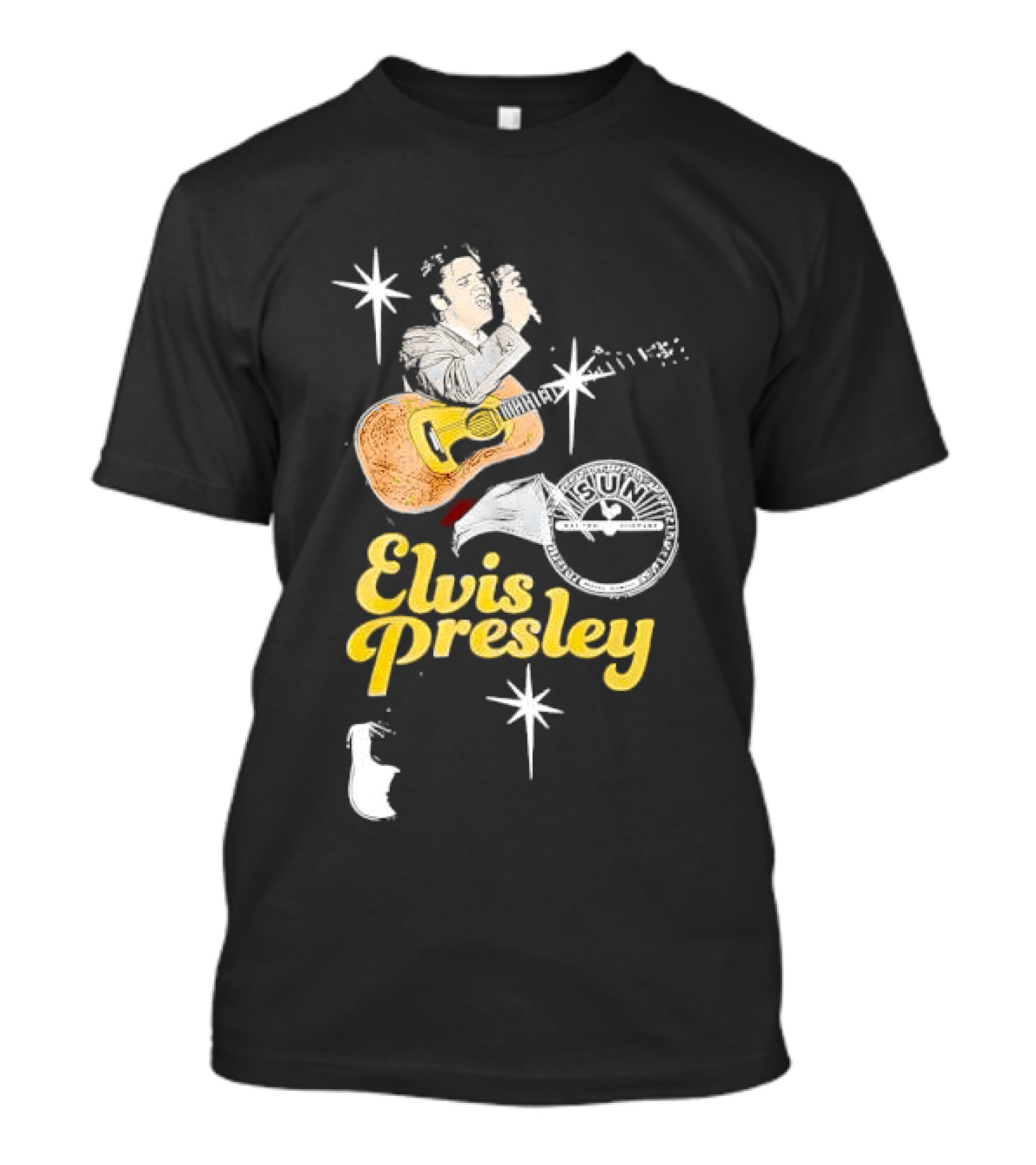 Sun Record Company Elvis Presley Playing Acoustic Guitar Starbursts T-Shirt
