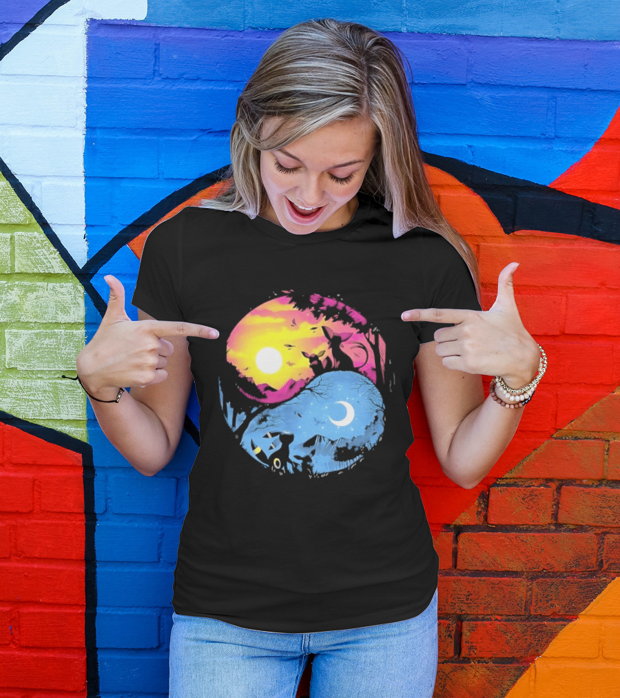 Yin Yang Espeon Umbreon Day Night Sunset Crescent Moon Harmony T-Shirt
