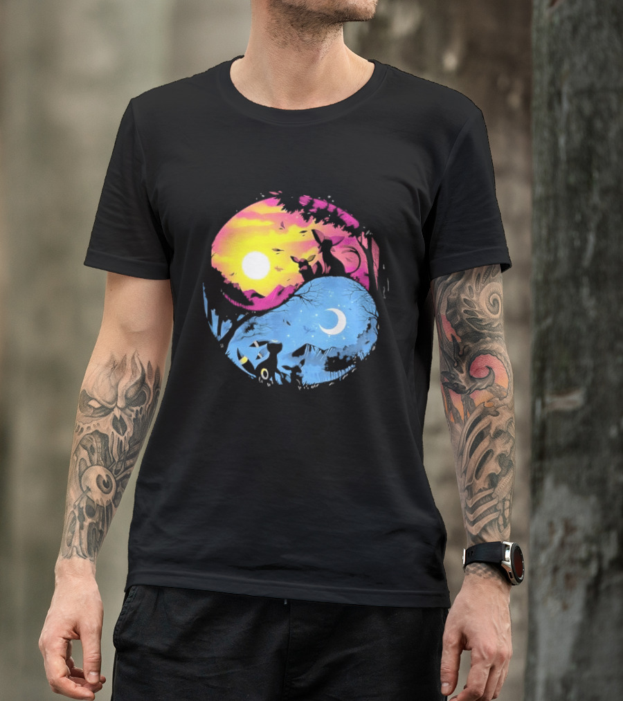Yin Yang Espeon Umbreon Day Night Sunset Crescent Moon Harmony T-Shirt